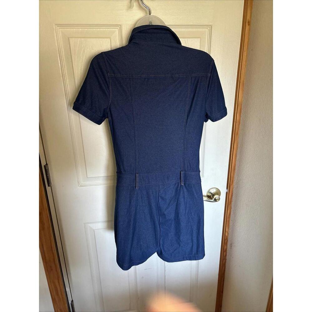 Entry Women Short Sleeve Romper Jegging Denim Look Deep V-neck Large - Picture 5 of 9